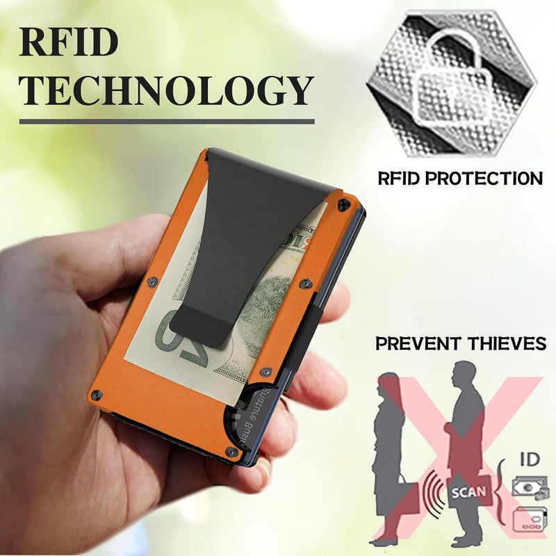 YLFYLFUP Minimalist Wallet with RFID Blocking for Men,Slim Credit Card Holder with Aluminum Money Clip Wallet for Men and Women,Metal Wallets for Mens Front Pocket as Gifts (Orange) - Image 2